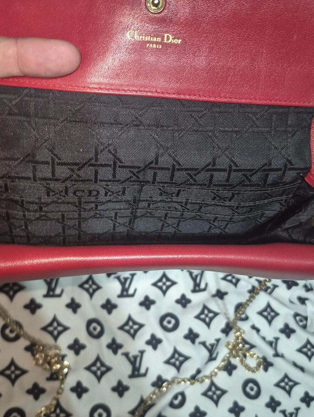 Vintage Authentic Dior Red Quilted Chain Wallet